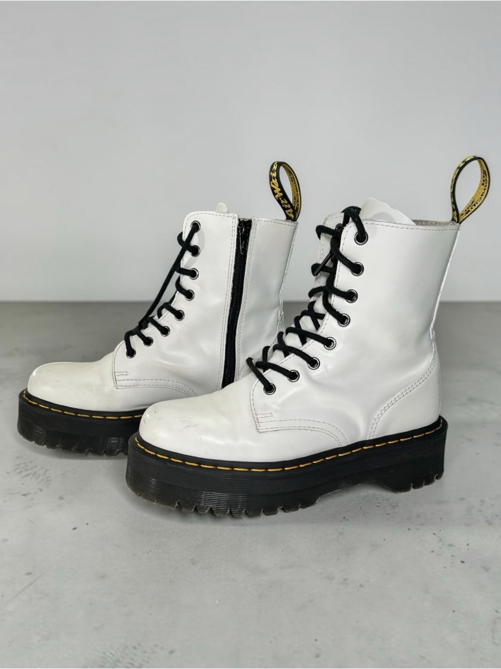 Dr. Martens Jadon White Leather Platform Combat Boots Women’s 8
